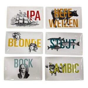 Crate & Barrel IPA Beer Ceramic Snack/Appetizer Plate Set of 6 Stout Blonde Bock